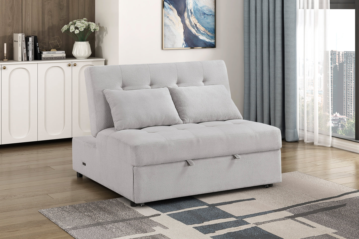 DESMOND COLLECTION CONVERTIBLE ARMLESS 2-SEATER GRAY