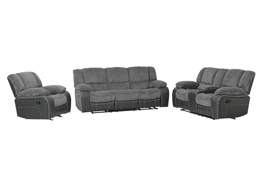 DAVID 3 PC RECLINING SOFA, LOVESEAT AND CHAIR GRAY