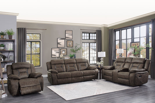 MADRONA HILL COLLECTION 3PC RECLINING SOFA, LOVESEAT AND CHAIR DARK BROWN