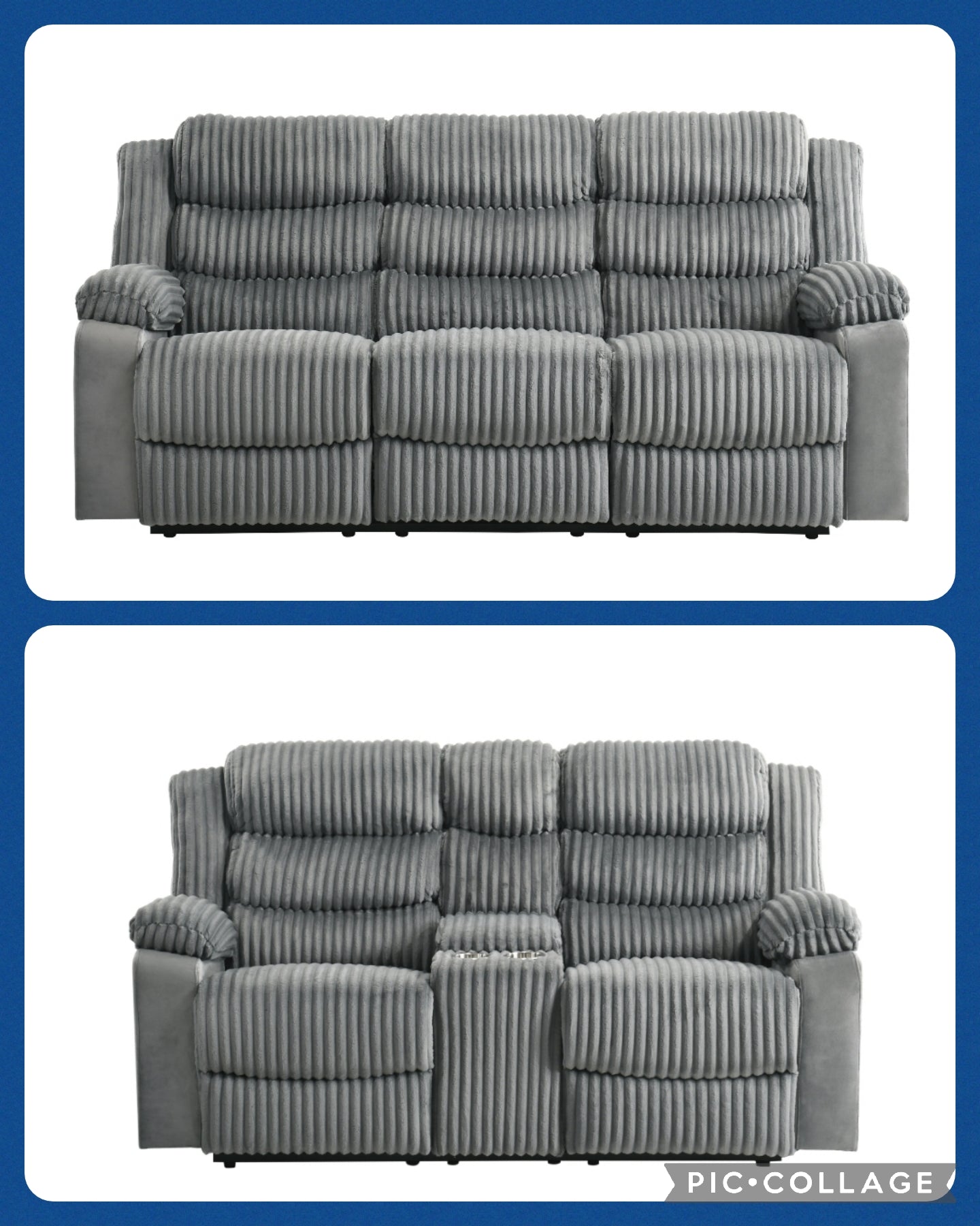 MAX 2 PC CORDUROY RECLINING SOFA AND LOVESEAT GRAY