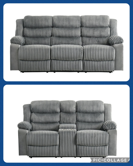 MAX 2 PC CORDUROY RECLINING SOFA AND LOVESEAT GRAY