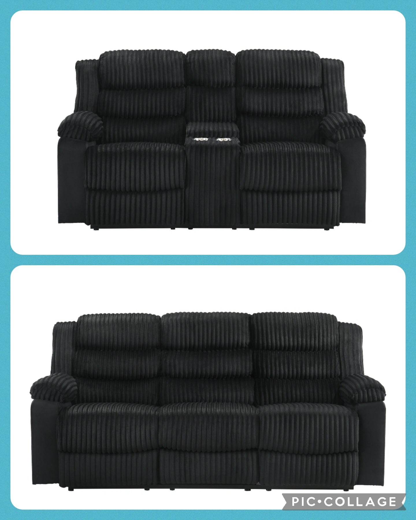 MAX 2 PC CORDUROY RECLINING SOFA AND LOVESEAT BLACK