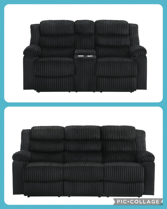 MAX 2 PC CORDUROY RECLINING SOFA AND LOVESEAT BLACK