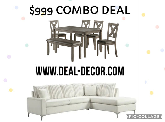 COMBO CHRISTINA BEIGE SECTIONAL & 6PC DINING