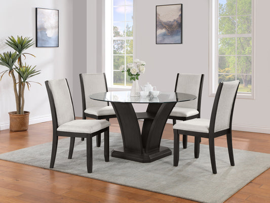 DALINA COLLECTION 5PC ESPRESSO & BEIGE GLASS TOP DINING SET