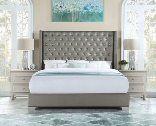 UPHOLSTERED QUEEN BED FRAME SILVER