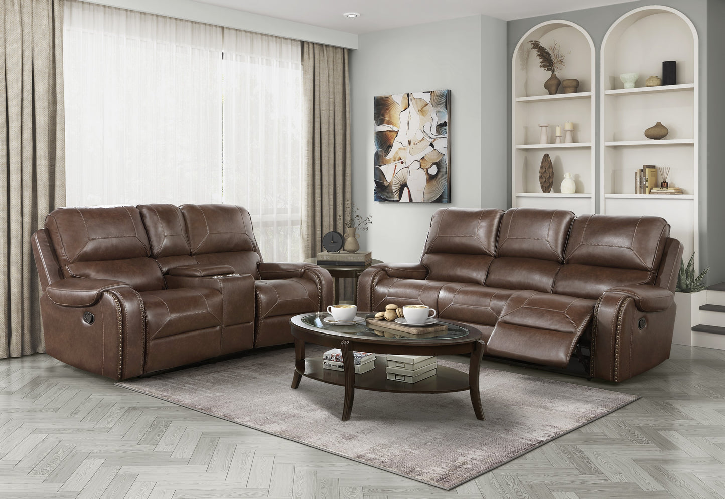SHAWDOWFAX COLLECTION 2-PC RECLINING SOFA AND LOVESEAT BROWN