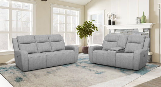 GRAY FABRIC POWER RECLINING SOFA AND LOVESEAT WITH USB