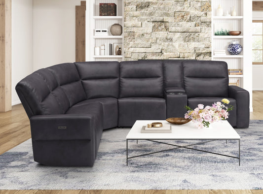 CHARCOAL GENUINE LEATHER MATCH POWER RECLINING SECTIONAL