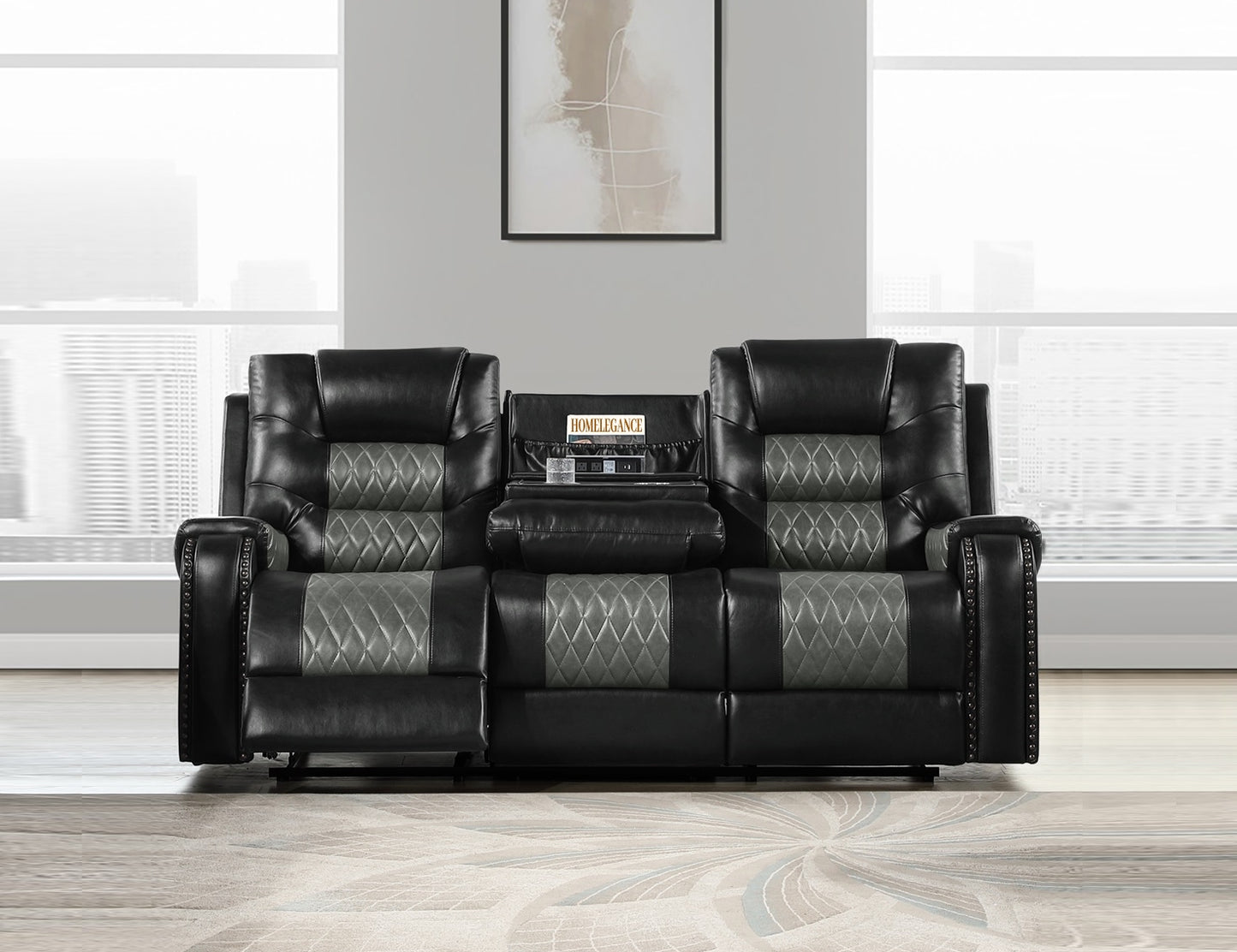 HART COLLECTION RECLINING 2-TONE SOFA BLACK