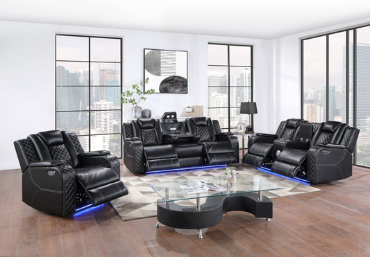 RADIANT COLLECTION 3 PC POWER RECLINING SOFA, LOVESEAT AND CHAIR BLACK