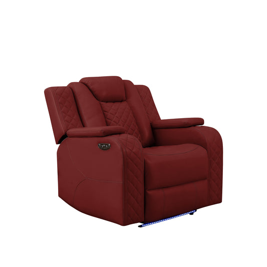 RADIANT COLLECTION POWER RECLINING CHAIR W/ POWER HEADREST, LED LIGHT RED