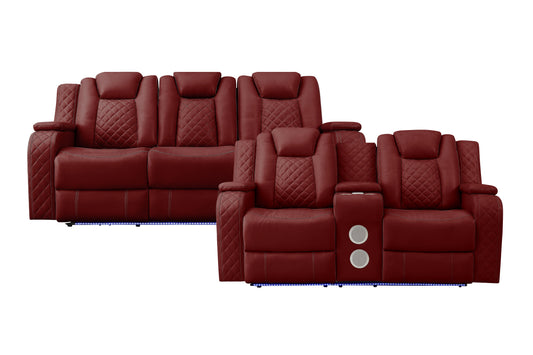 RADIANT COLLECTION 2-PC RECLINING SOFA AND LOVESEAT RED