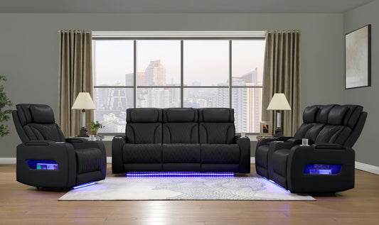 RITZY COLLECTION RECLINING 3PC SOFA, LOVESEAT & CHAIR BLACK