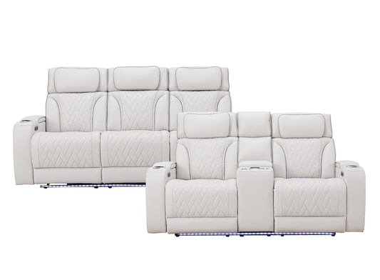 RITZY COLLECTION RECLINING 2PC SOFA AND LOVESEAT GRAY-WHITE