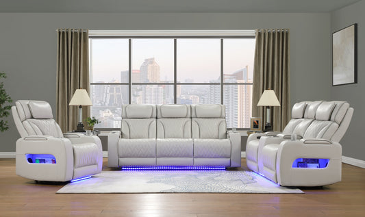 RITZY COLLECTION RECLINING 3PC SOFA, LOVESEAT & CHAIR GRAY-WHITE
