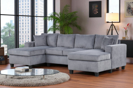 ZACK CHARCOAL CORDUROY DOUBLE CHAISE SECTIONAL